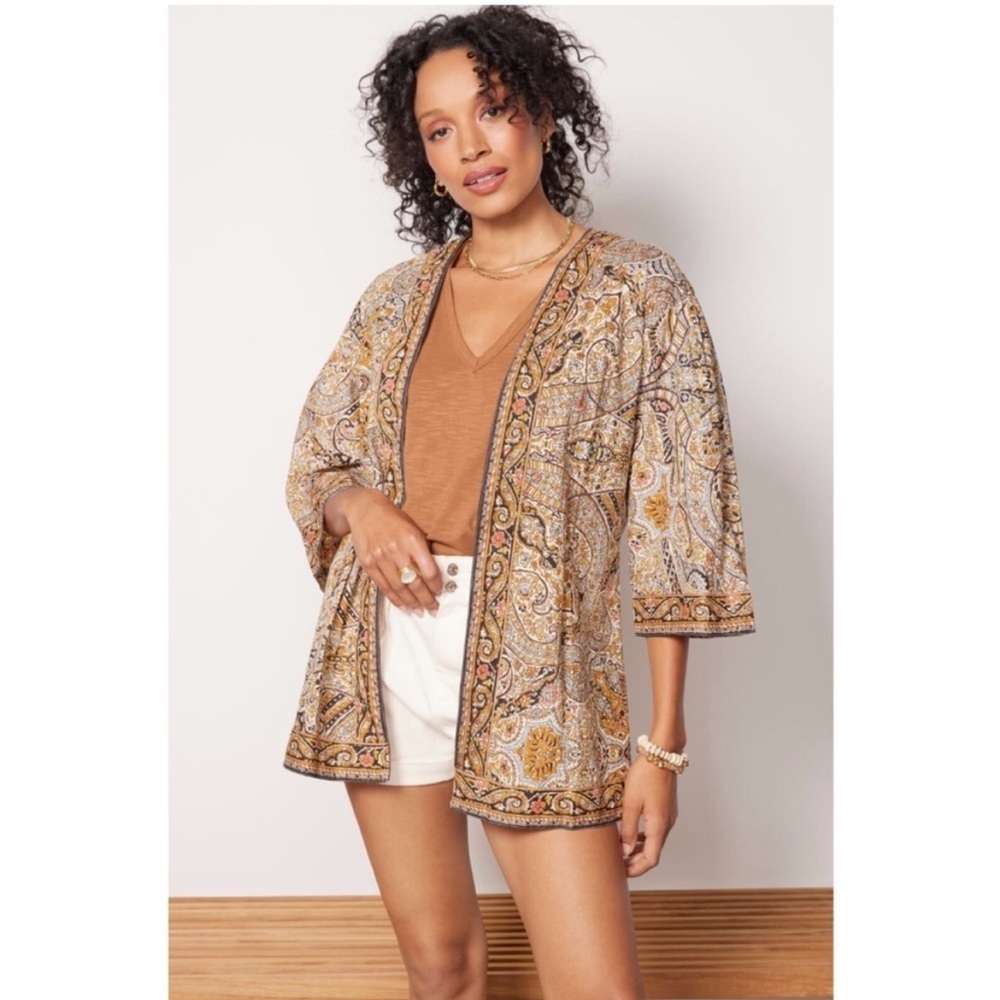 Cleobella Kalidescope Open Front Paisley Lightweight Boho Wrap Top Jacket M/L